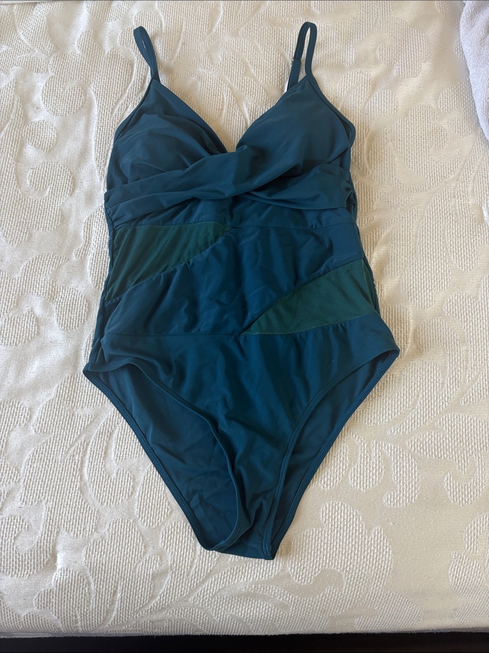 Teal One-Piece Swimsuit with Mesh Insets